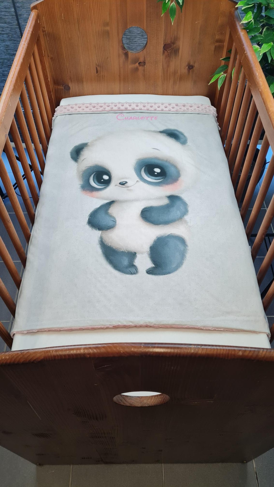 Couverture Plaid Bébé Panda Gris | 70cm x 95cm | Couleur minky au choix