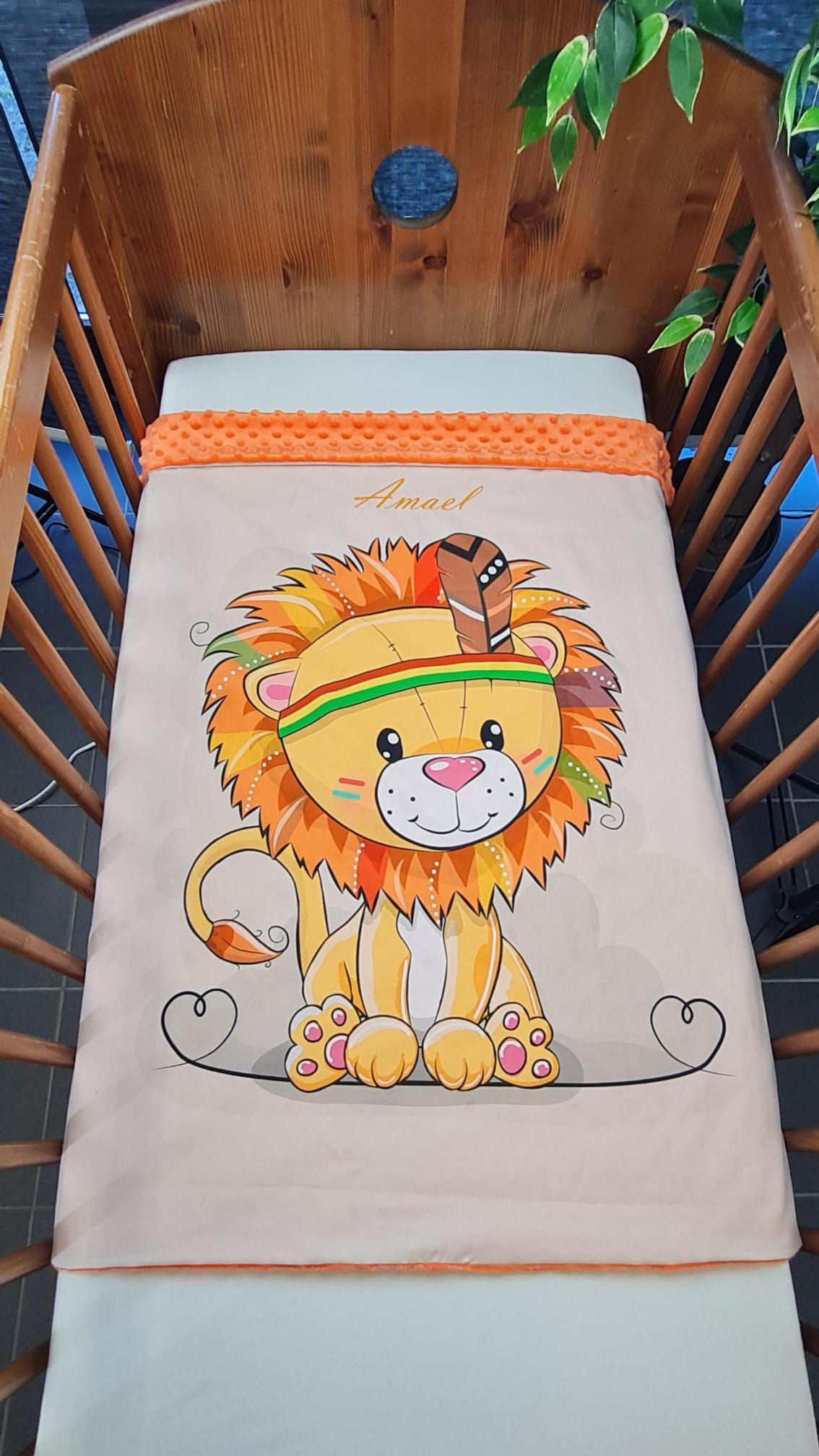 Couverture Plaid Bébé Lion Indien | 70cm x 95cm | Couleur minky au choix