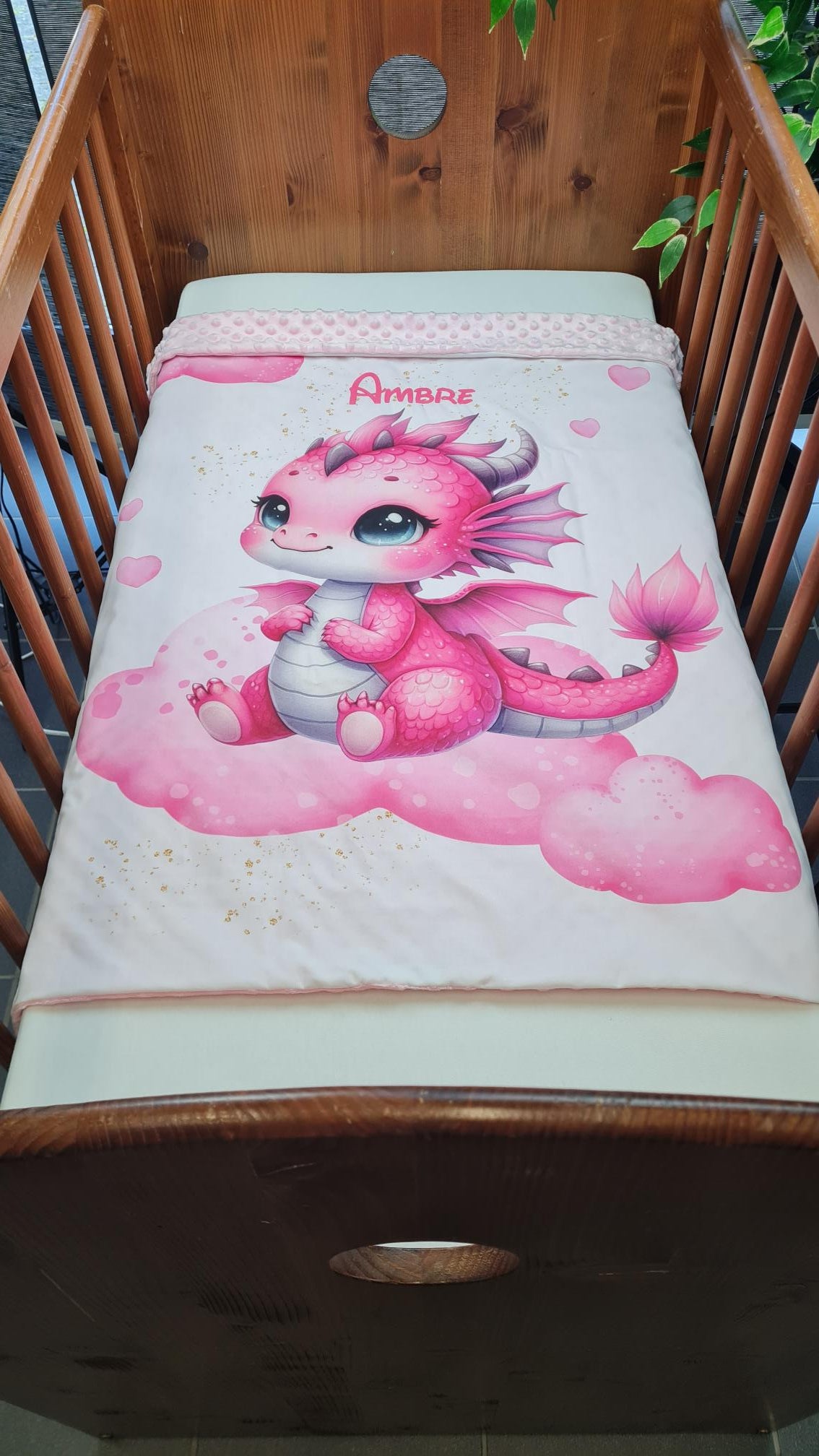 Couverture Plaid Dragon Rose | 70cm x 95cm | Couleur minky au choix