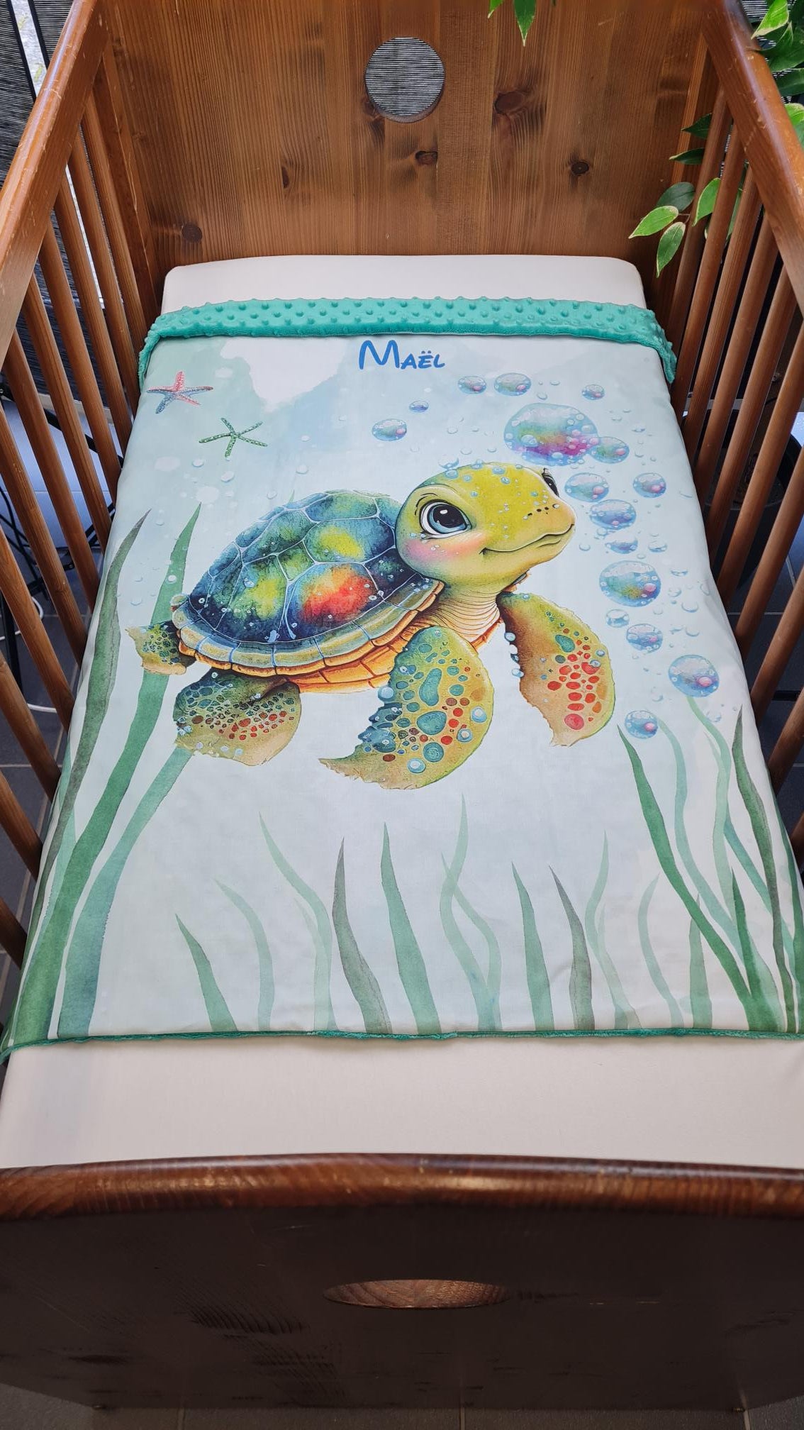 Couverture Plaid Tortue de Mer Garçon | 70cm x 95cm | Couleur minky au choix