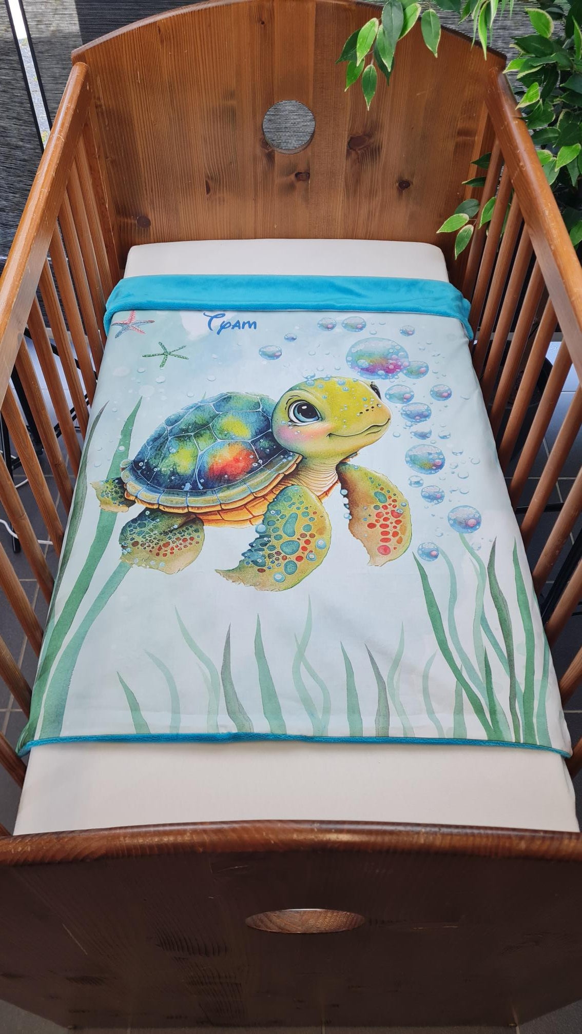 Couverture Plaid Tortue de Mer Garçon | 70cm x 95cm | Couleur minky au choix