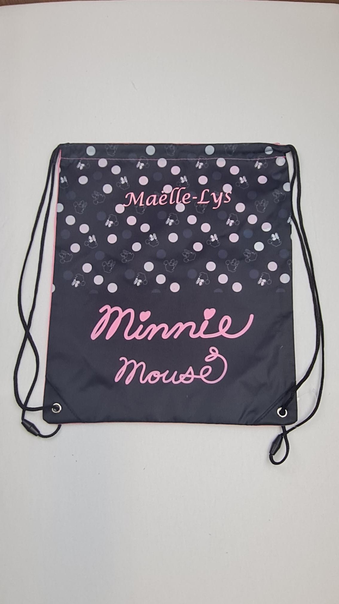 Sac de gym | Sac à chaussures Enfant 38cm | Minnie Noir Pois