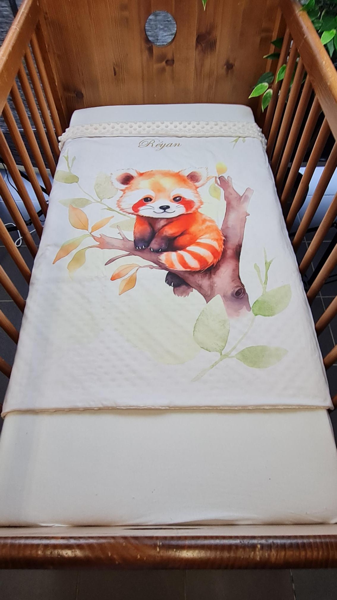 Couverture Plaid Panda Roux | 70cm x 95cm | Couleur minky au choix