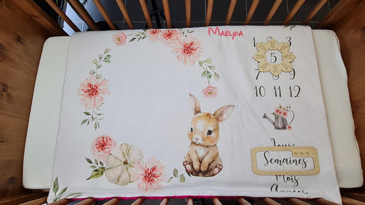 Couverture Etape Lapin Rose | A personnaliser | 95cm x 75cm