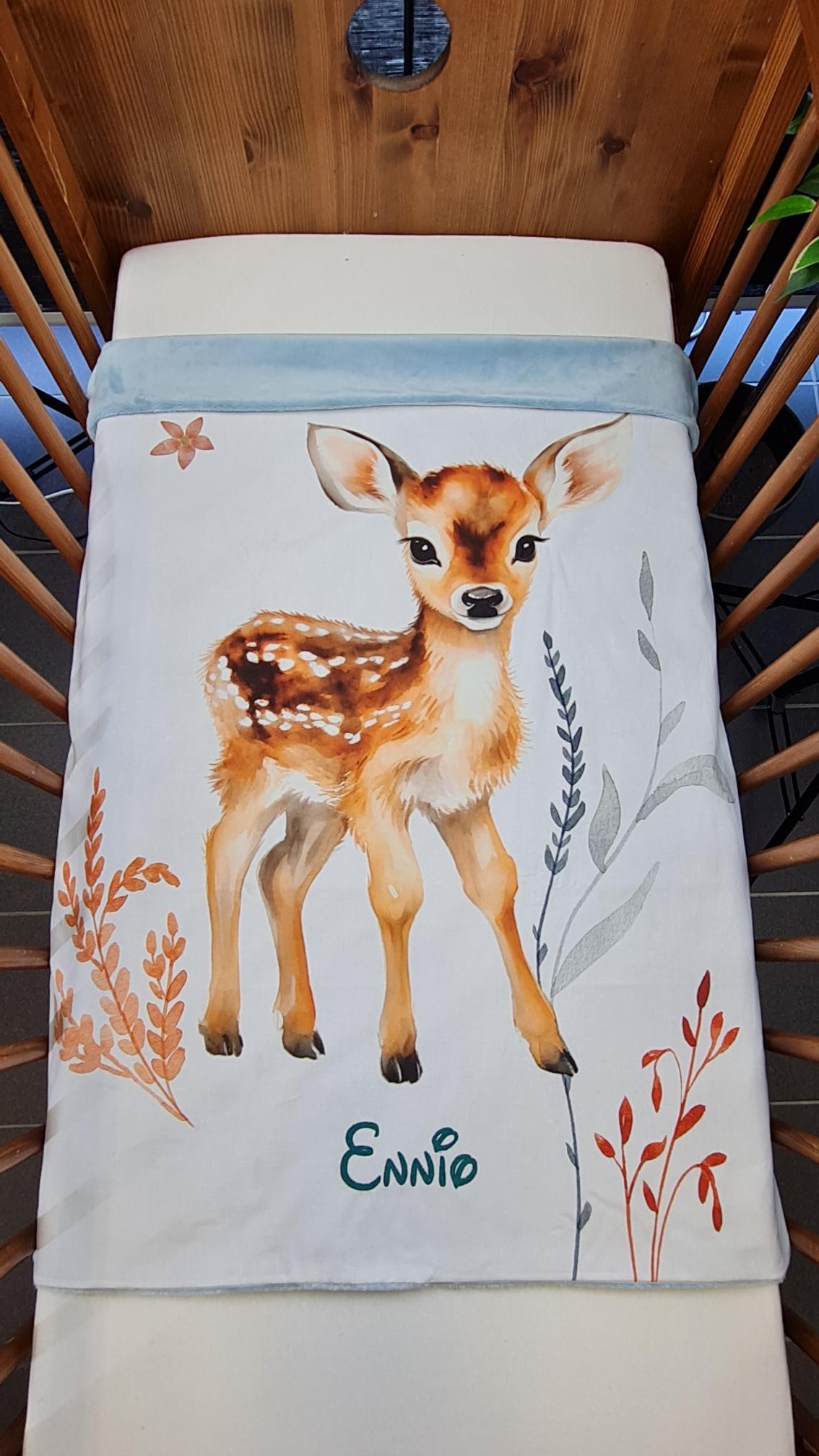 Couverture Plaid Biche Forêt Enchantée | 70cm x 95cm | Minky au choix