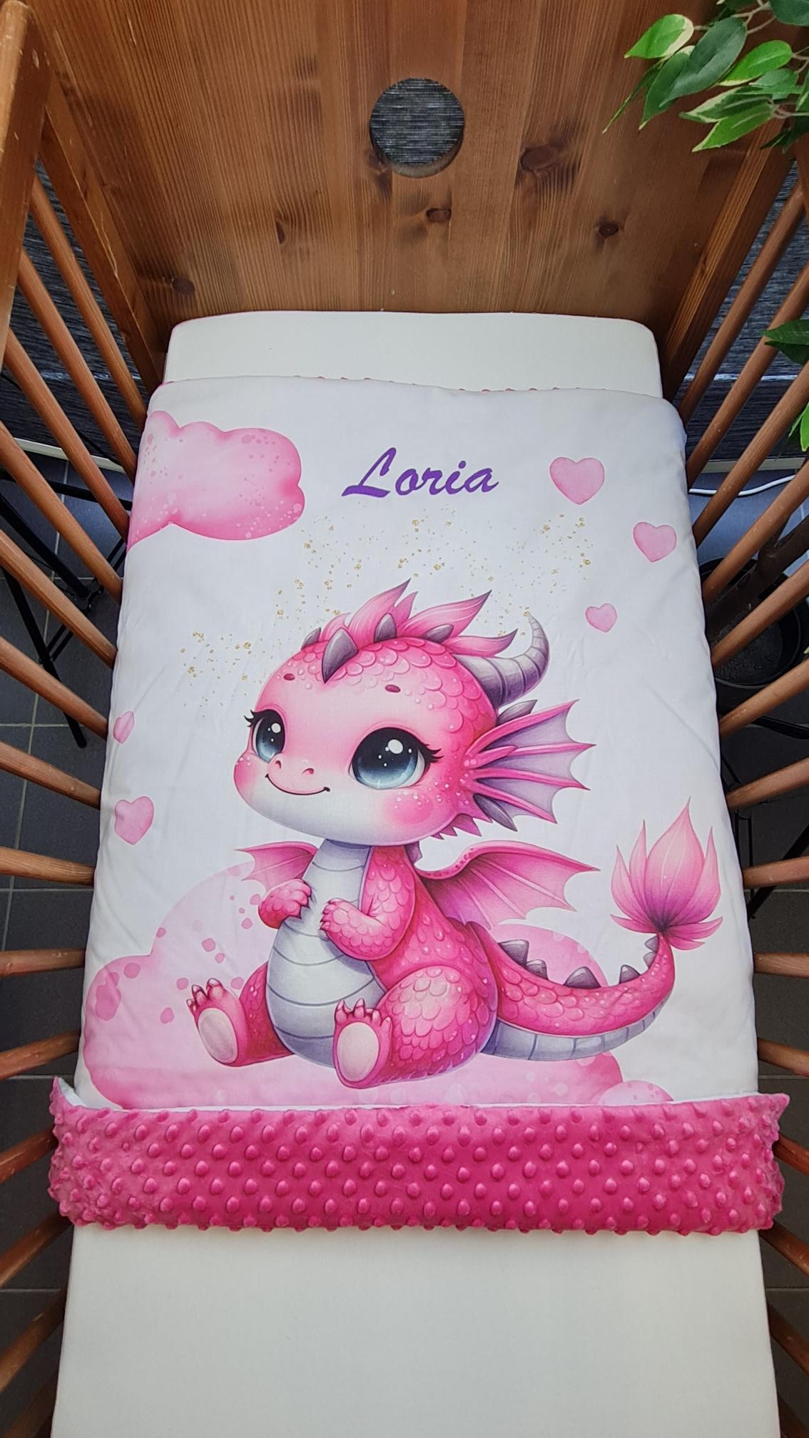 Couverture Plaid Dragon Rose | 70cm x 95cm | Couleur minky au choix