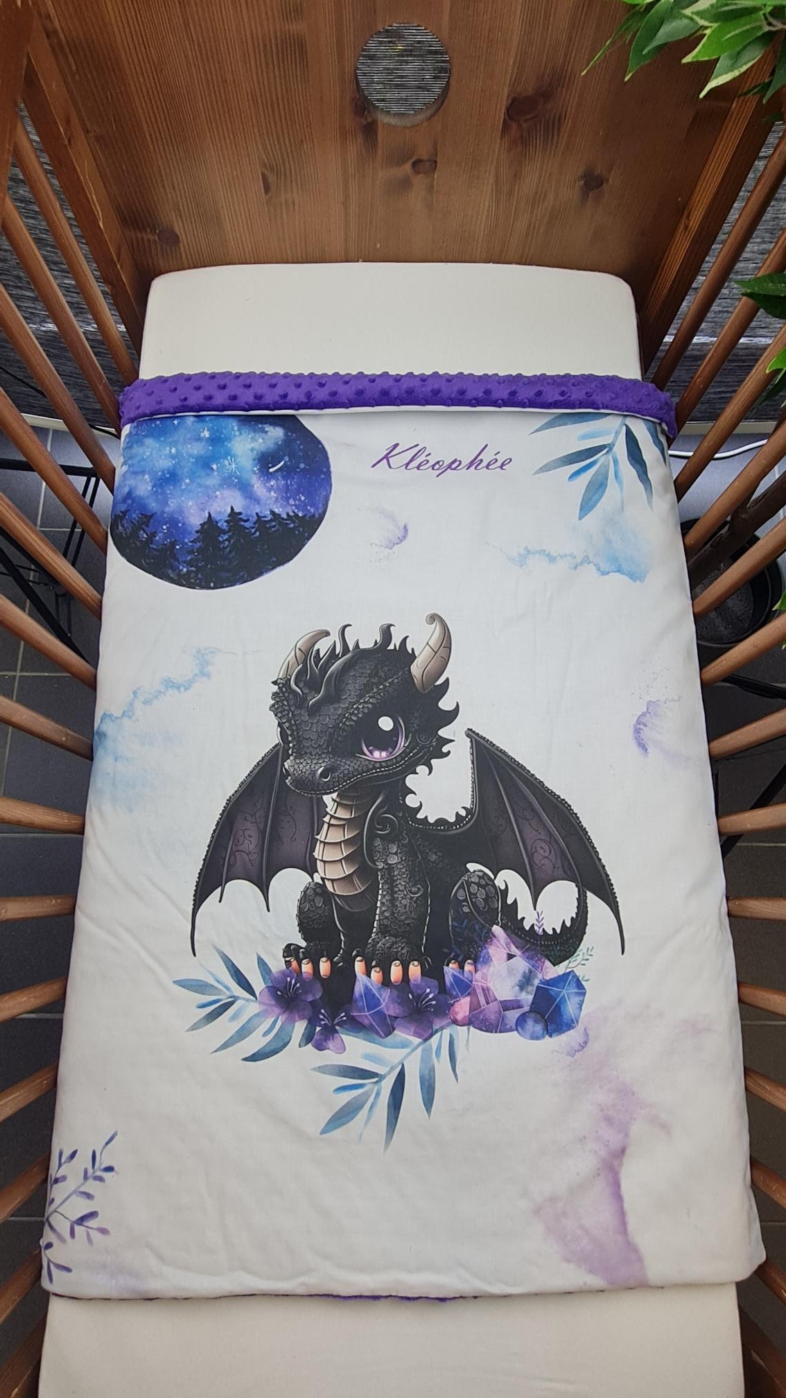 Couverture Plaid Dragon Noir | 70cm x 95cm | Couleur minky au choix