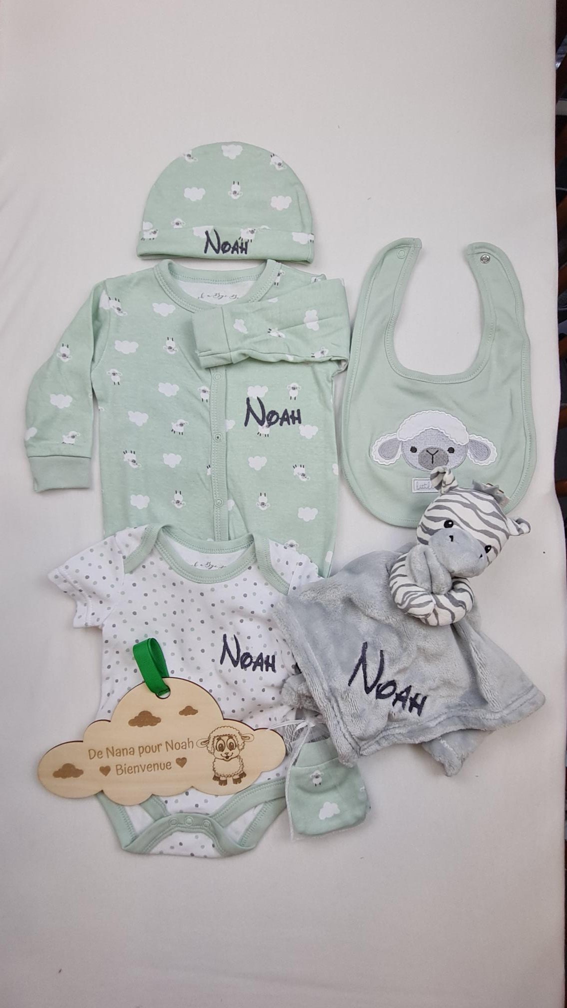 Kit de naissance 6 pièces Mouton Vert | 3 tailles | A personnaliser