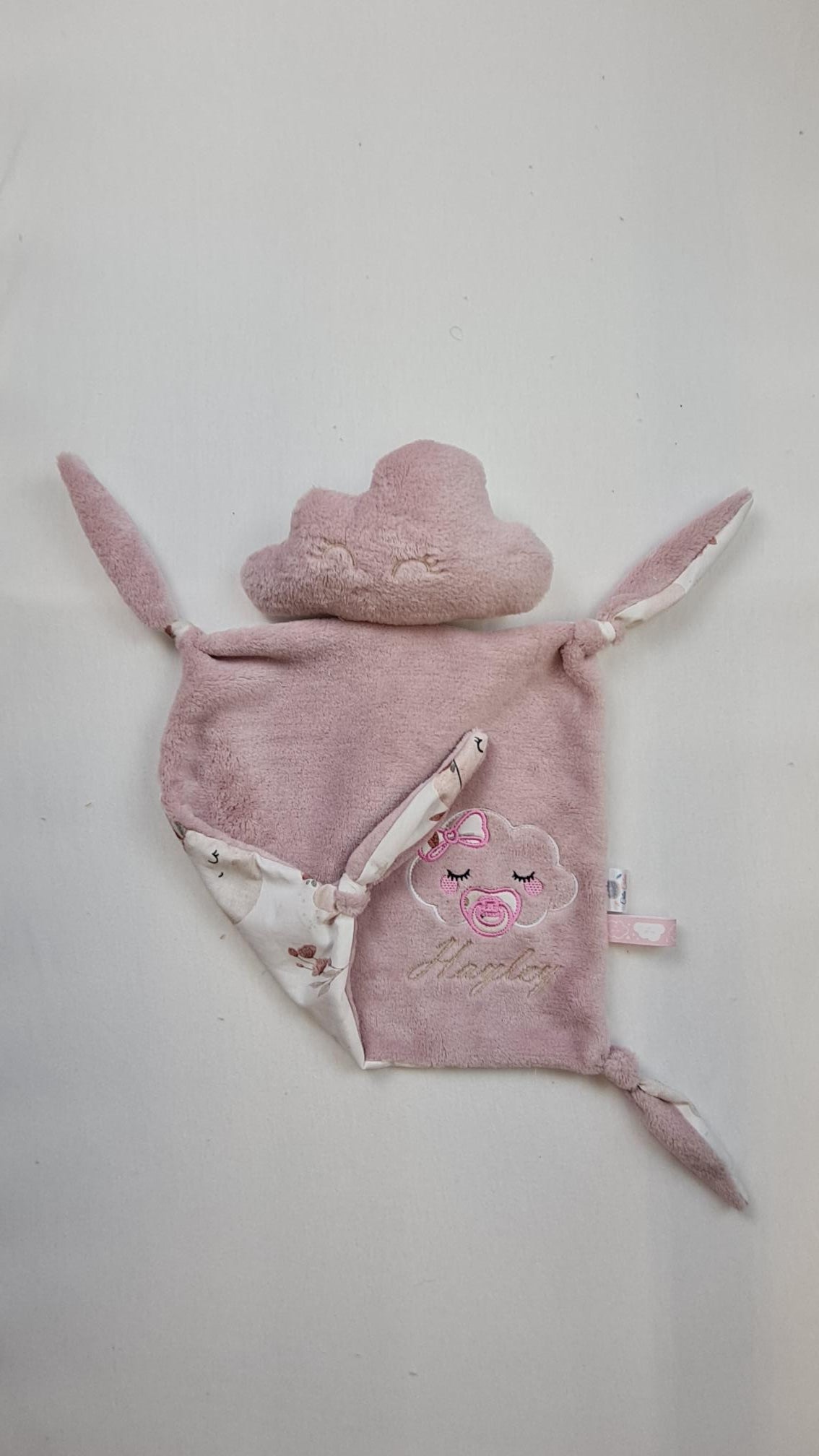 Doudou Nuage Fille avec prénom brodé | Coton Polaire | A personnaliser