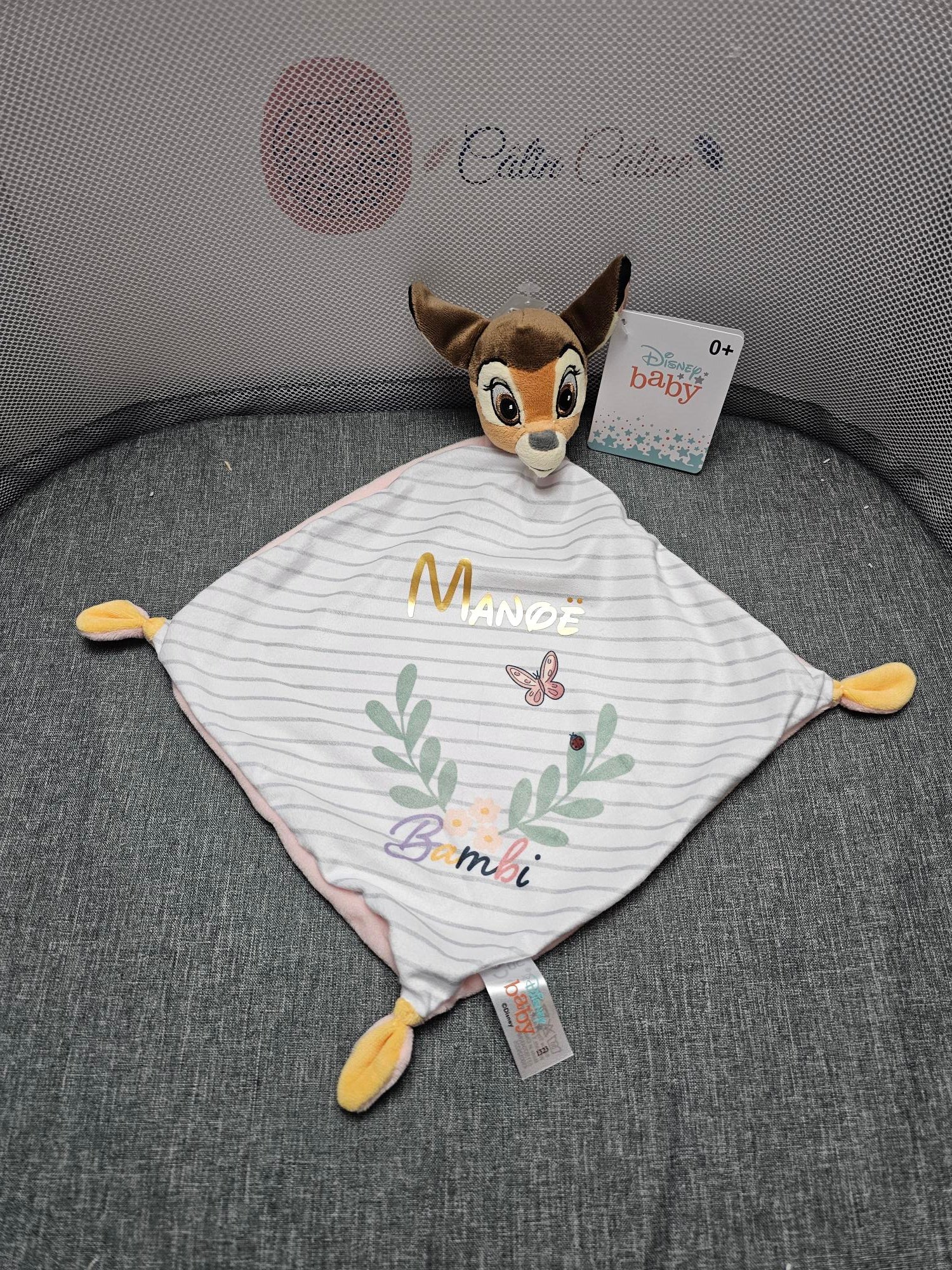 Doudou Disney Bébé Bambi Floral Personnalisé | Mouchoir 21cm - Calincaline.be