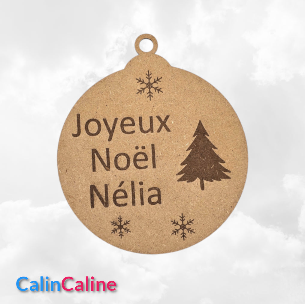 Boule de Noël 2D Plate en Bois 11cm | Sapin | Gravure Personnalisée