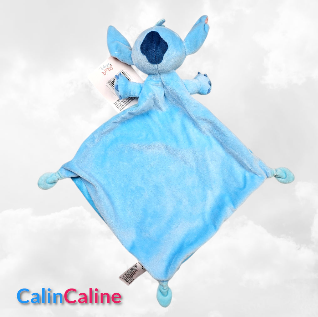 Doudou Mouchoir Disney Stitch Fleur Bleu 22cm | Avec prénom brodé