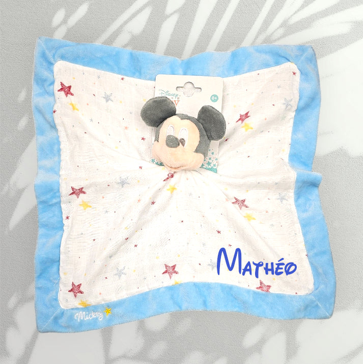 Doudou Mouchoir Disney Mickey Bleu Personnalisé | 40cm