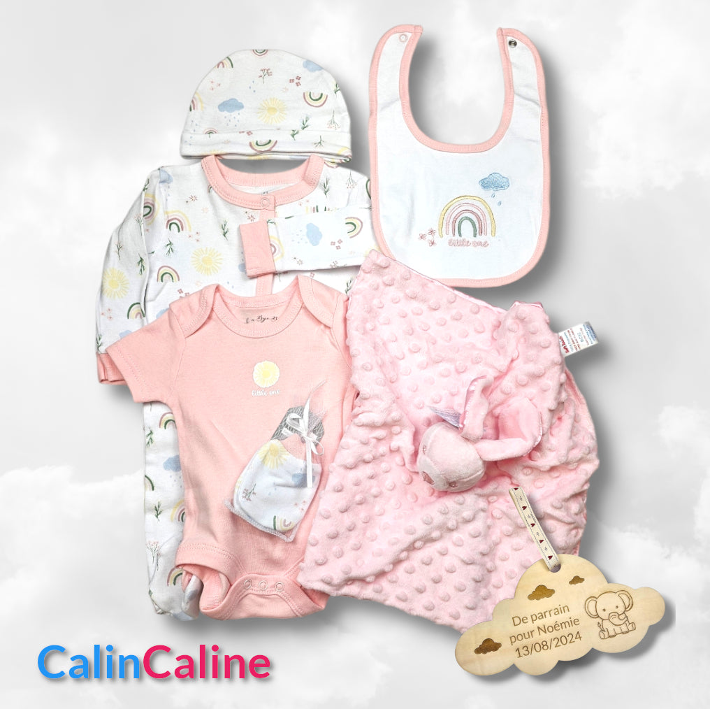 Kit de naissance 6 pièces Arc-En-Ciel Rose Saumon | 3 tailles | A personnaliser