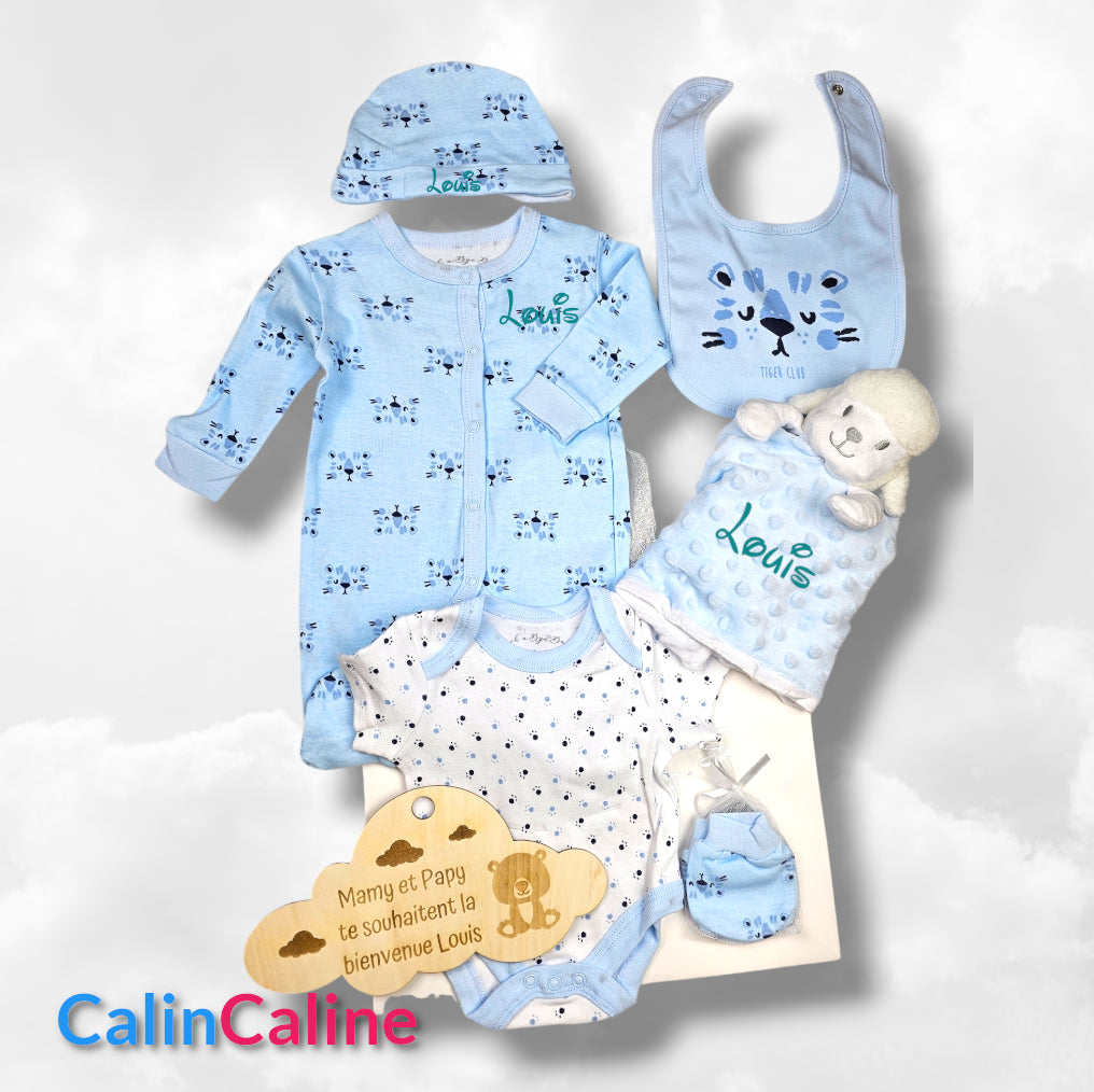 Kit de naissance 6 pièces Tigre Bleu | 3 tailles | A personnaliser