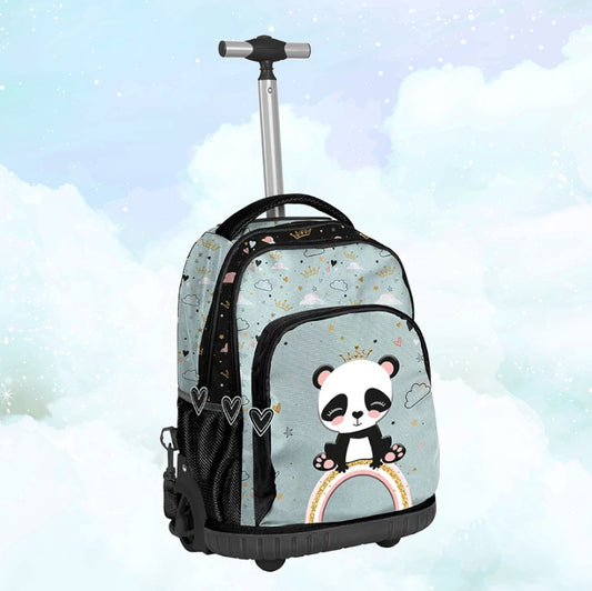 Sac à Dos Premium à Roulette 48cm | Panda Ciel | Trolley 3 Compartiments | A4