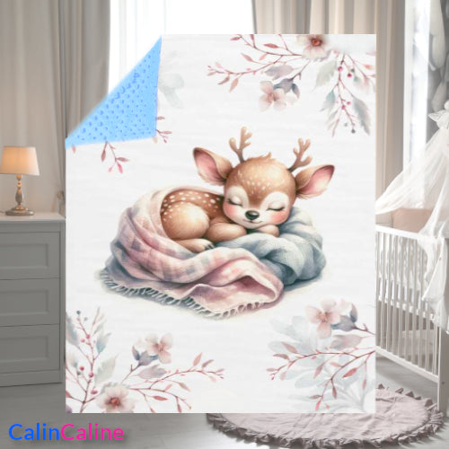 Couverture Plaid Bébé | Biche Rose Endormie | 70cm x 95cm | A Personnaliser