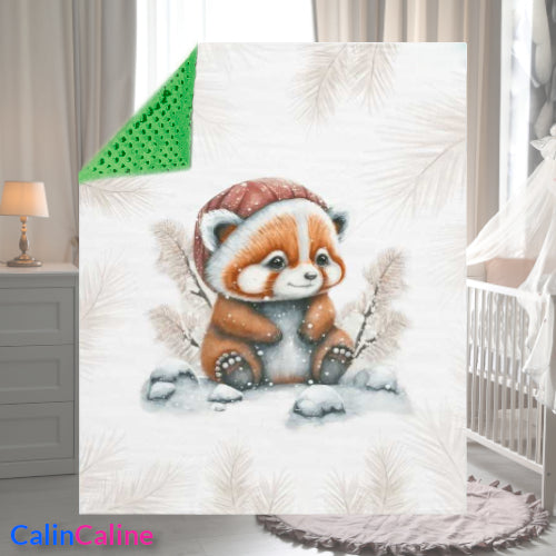 Couverture Plaid Bébé | Panda Roux Hivernal | 70cm x 95cm | A Personnaliser