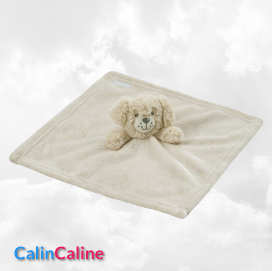 Doudou Mouchoir Chien Beige 38cm | Avec Prénom Personnalisé | Baby Town