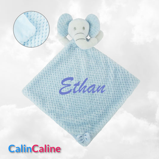 Doudou Mouchoir Eléphant Bleu 30cm | Avec Prénom Personnalisé | Baby Town