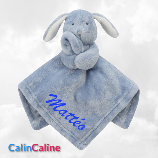 Doudou Mouchoir Lapinou Bleu 35cm | Avec Prénom Personnalisé | Baby Town