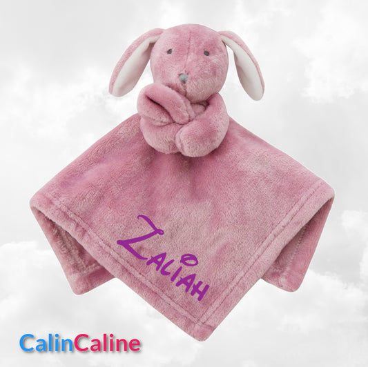 Doudou Mouchoir Lapinou Rose Foncé 35cm | Avec Prénom Personnalisé | Baby Town