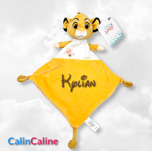 Doudou Disney Simba 30cm Jaune avec Fleur | Prénom Personnalisé