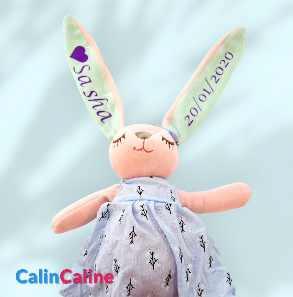 Doudou Peluche Lapinou Violet 35cm | Personnalisé prénom et naissance