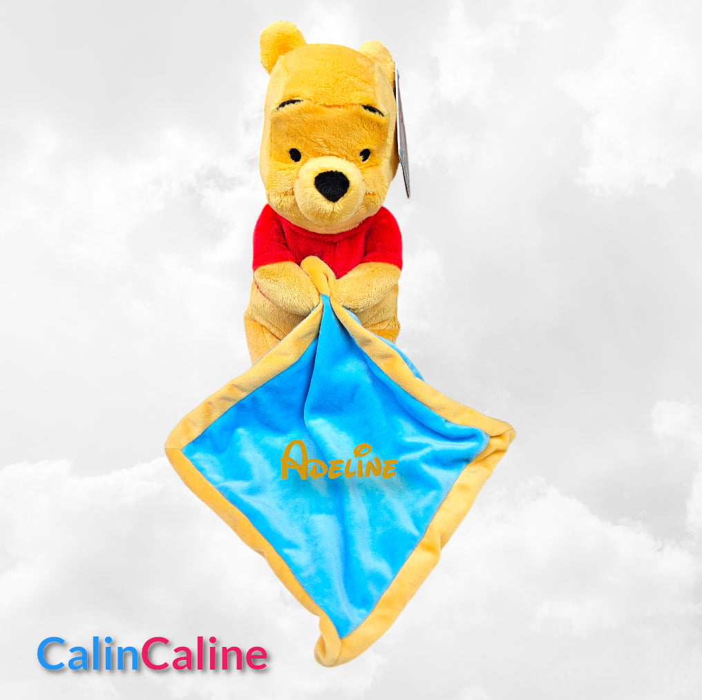 Doudou Peluche Winnie Cyan 25cm | Mouchoir Personnalisé