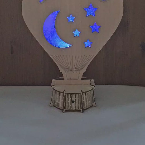 Veilleuse Ballon Lampe LED 33cm | Prénom Personnalisé | Bois Naturel