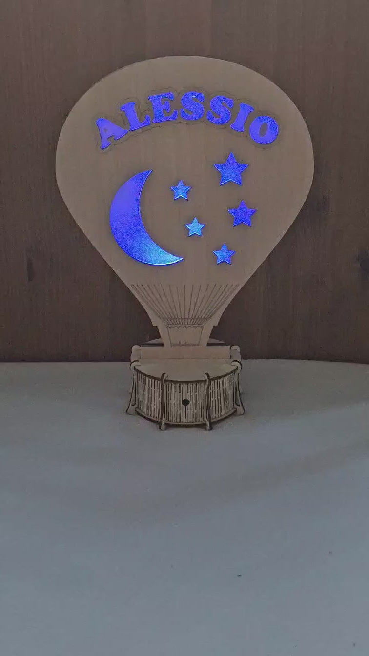 Veilleuse Ballon Lampe LED 33cm | Prénom Personnalisé | Bois Naturel