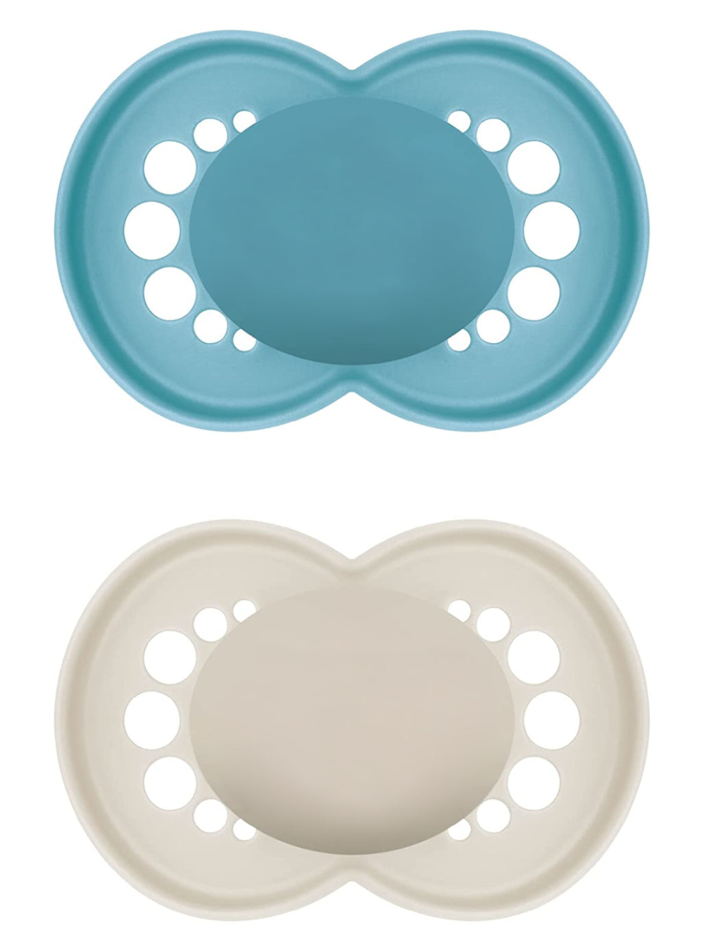2 chupetes MAM PURE personalizados, 6-16 meses, 100% Sostenible, azul y  beige
